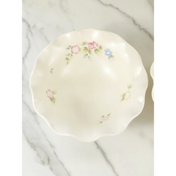 Pfaltzgraff Tea Rose Cereal Fruit Bowl 7" Fluted Pedestal Bowl 80's Stoneware x2 - Picture 3 of 16